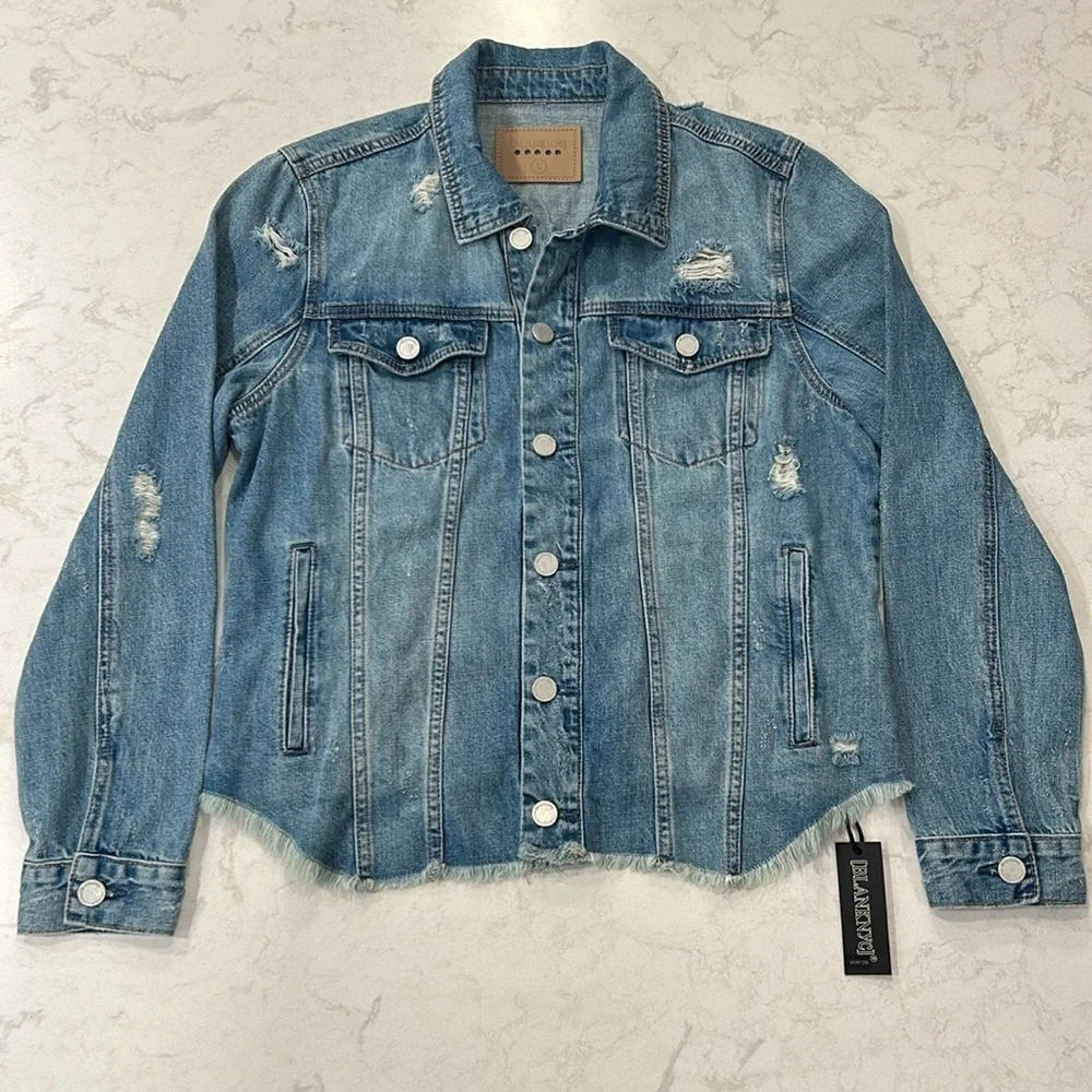 BLANKNYC Distressed Light Wash Denim Jacket Size Large NWT
